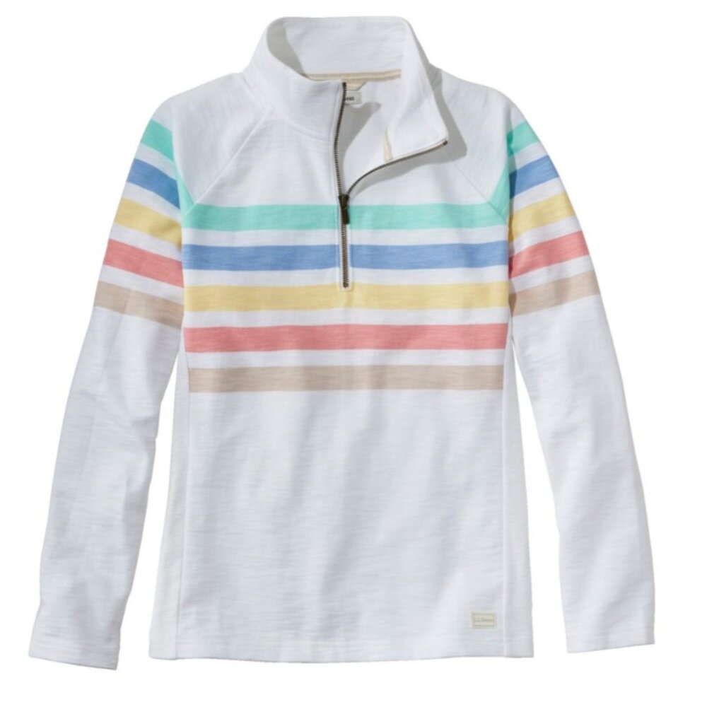 L.L. Bean Women's Peaks Island Quarter-Zip Pullover, Stripe Size M